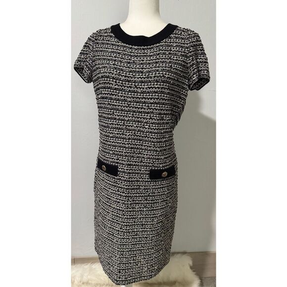 St. John knit tweed black white sheath dress 4 - Picture 1 of 8